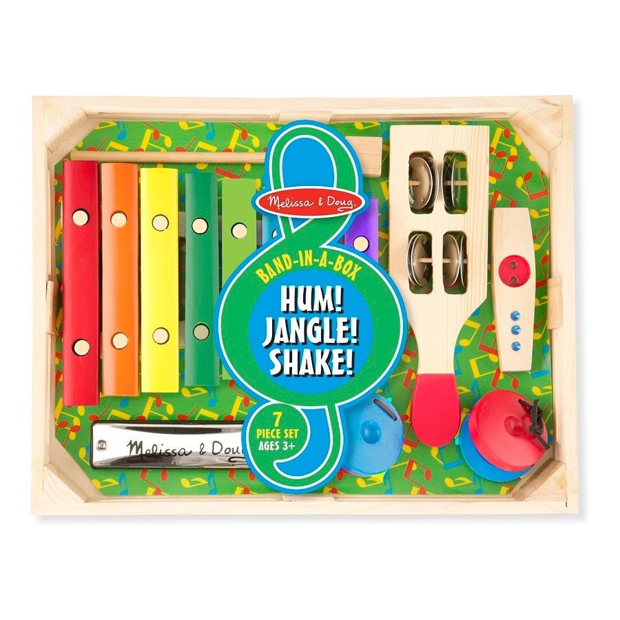 Sale Melissa & Doug Band-in-a-Box Hum! Jangle! Shake! - 7-Piece Musical Instrument Set