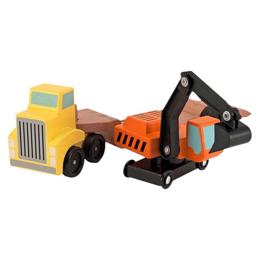 Outlet Melissa & Doug Trailer and Excavator Wooden Vehicle Set (3pc)