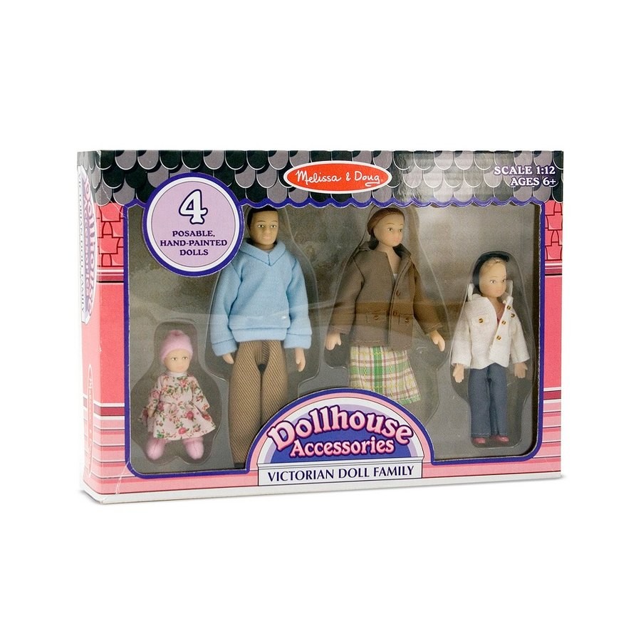 Outlet Melissa & Doug 4-Piece Victorian Vinyl Poseable Doll Family for Dollhouse - 1:12 Scale