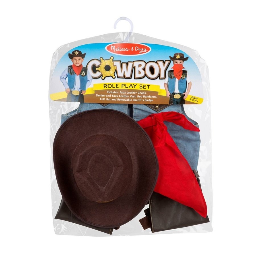 Outlet Melissa & Doug Cowboy Role Play Costume Set (5pc) - Includes Faux Leather Chaps, Adult Unisex, Blue/Gold/Red