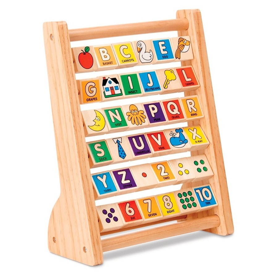 Discounted Melissa & Doug ABC-123 Abacus - Classic Wooden Educational Toy With 36 Letter and Number Tiles