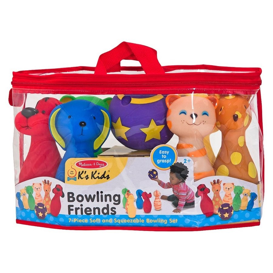 Discounted Melissa & Doug K's Kids Bowling Friends Play Set and Game With 6 Pins and Convenient Carrying Case