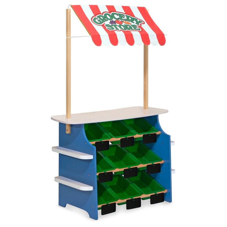 Best Melissa & Doug Wooden Grocery Store and Lemonade Stand - Reversible Awning, 9 Bins, Chalkboards